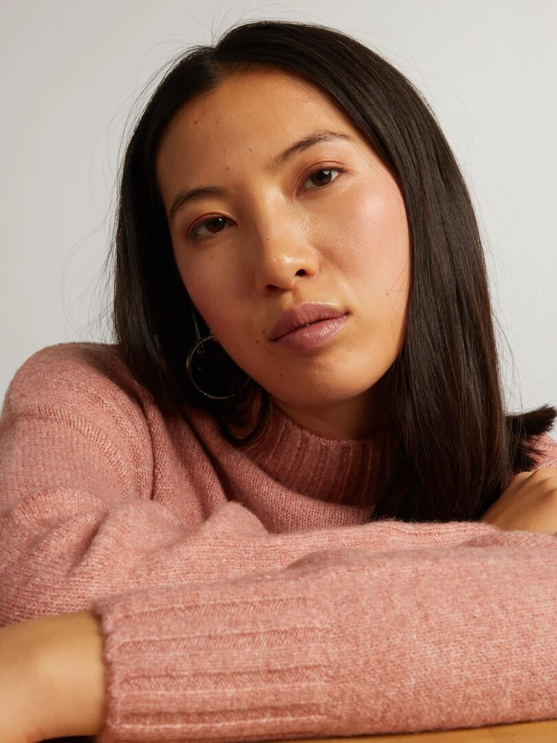 Pull col montant   Rose