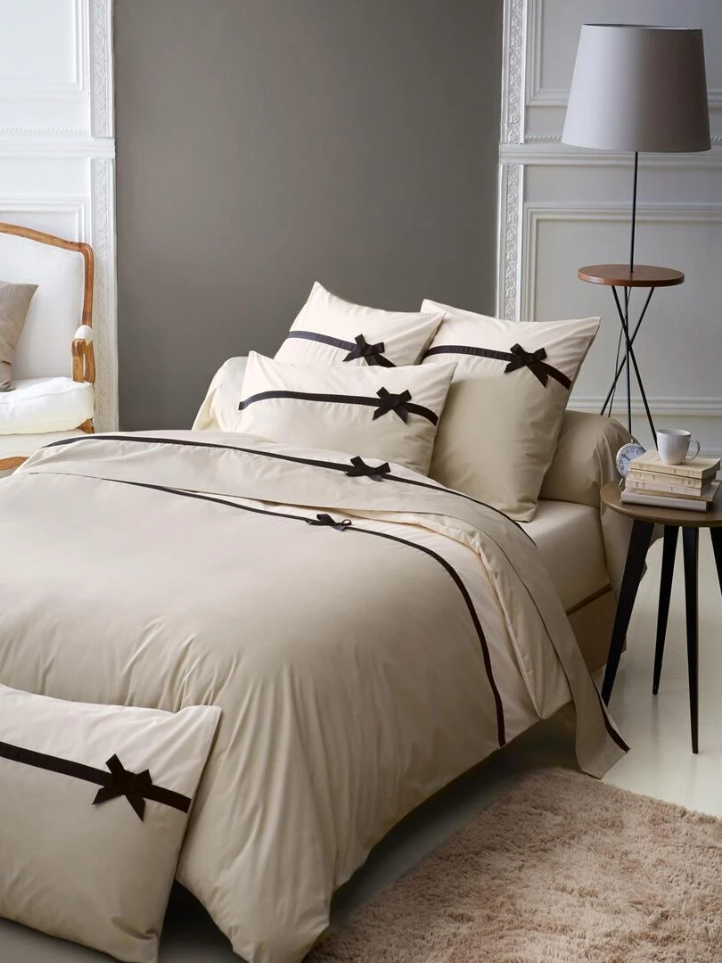 Taie frou frou lin nœud Beige