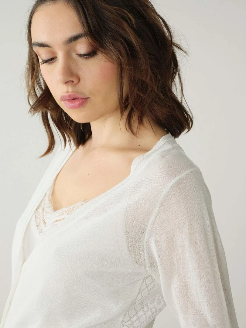 Cardigan avec dos en dentelle pour femme 'Deeluxe'   Ecru