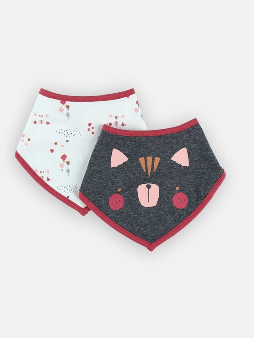 Set de 2 bavoirs bandana en coton et écru/rose Gris