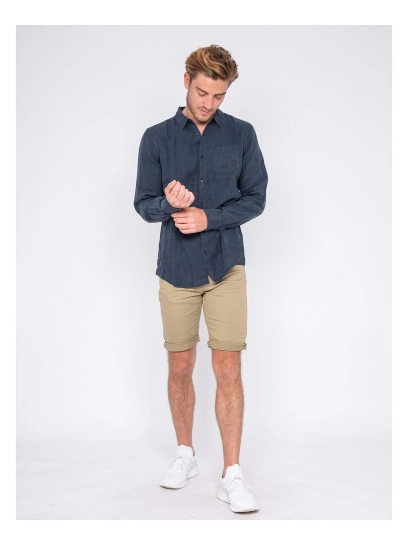 Chemise manches longues pur lin DALAMO   Bleu marine