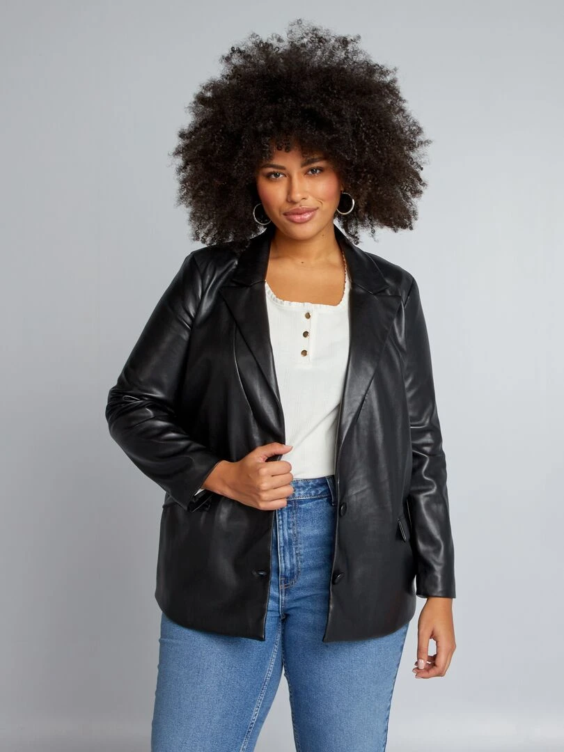 Veste mi longue en simili noir