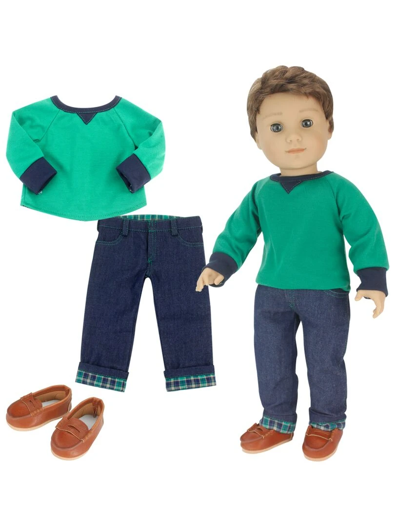 Sophia's   18" poupée   chemise  jean à menace en flanelle et mocassins bruns de penny   vert   N/A