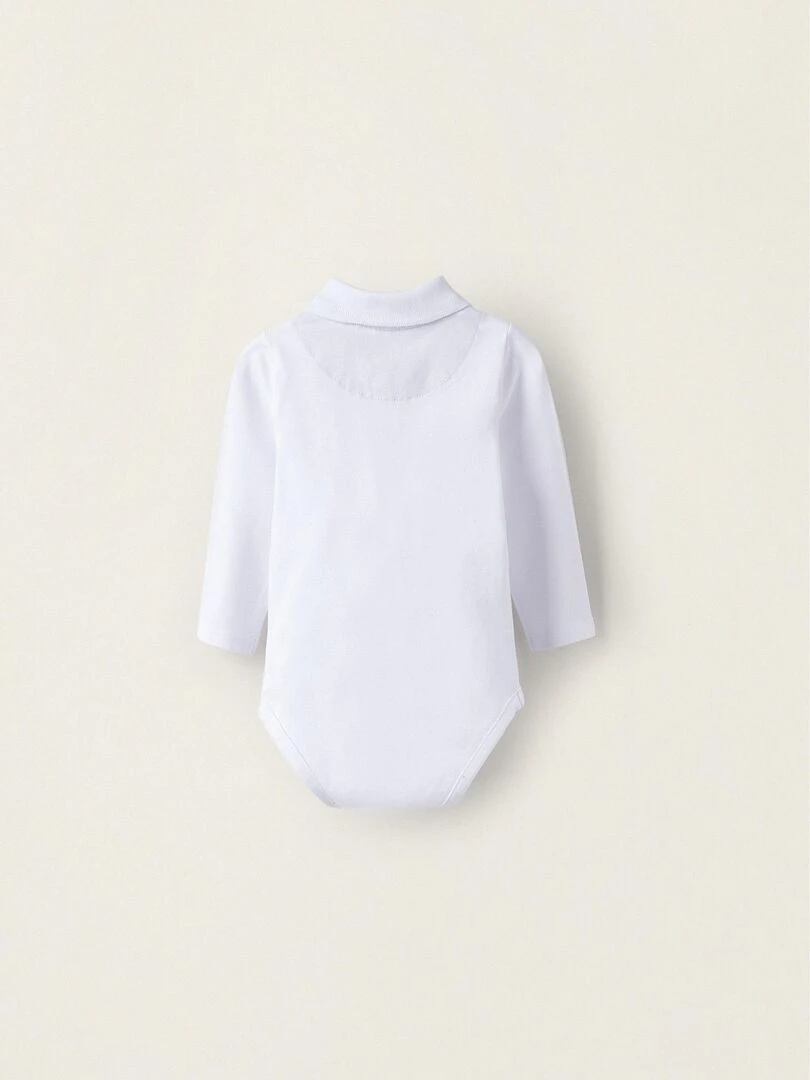 Body polo en coton pour nouveau né manches longues ATLANTIC COMPANY Blanc
