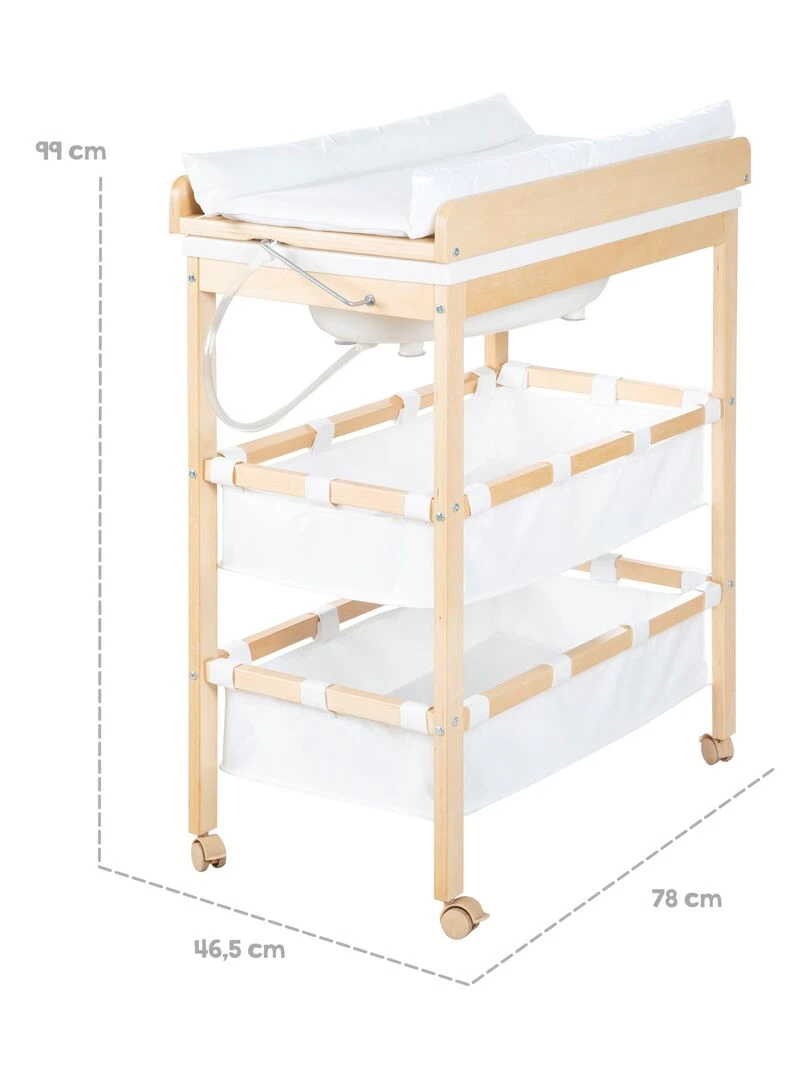 ROBA Table À Langer Avec Baignoire "Baby Pool" + Matelas À Langer Blanc   Naturel   Blanc