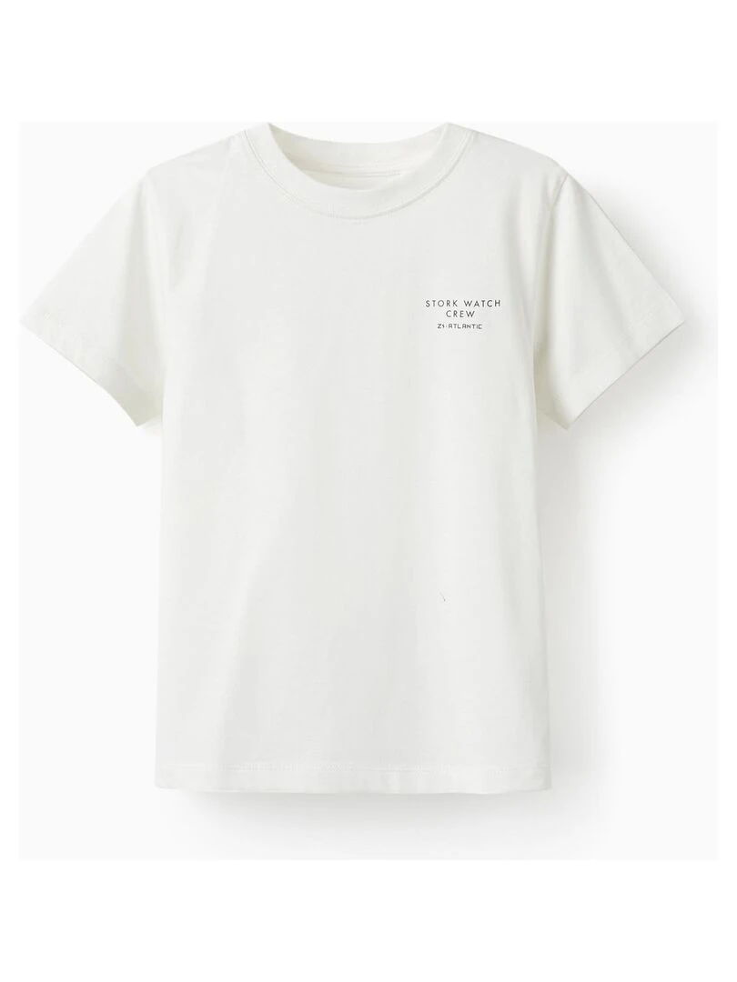 T shirt en coton pour garçon 'Stork Watch Crew' manches courtes Beige clair