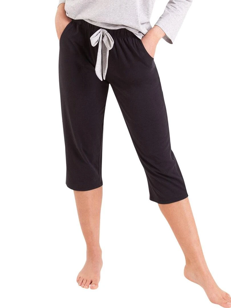 Pyjama manches 3/4 femme col v Tendre Nuit Noir Gris