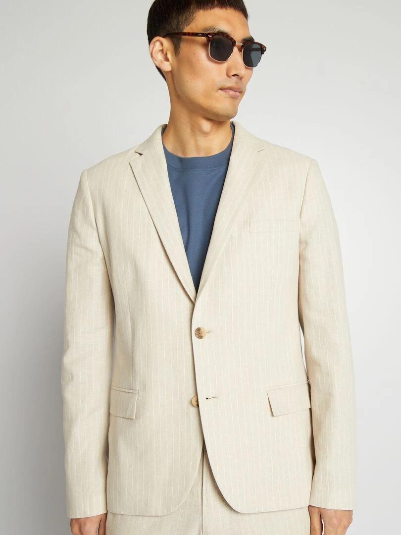 Veste de costume en lin mélangé   Beige