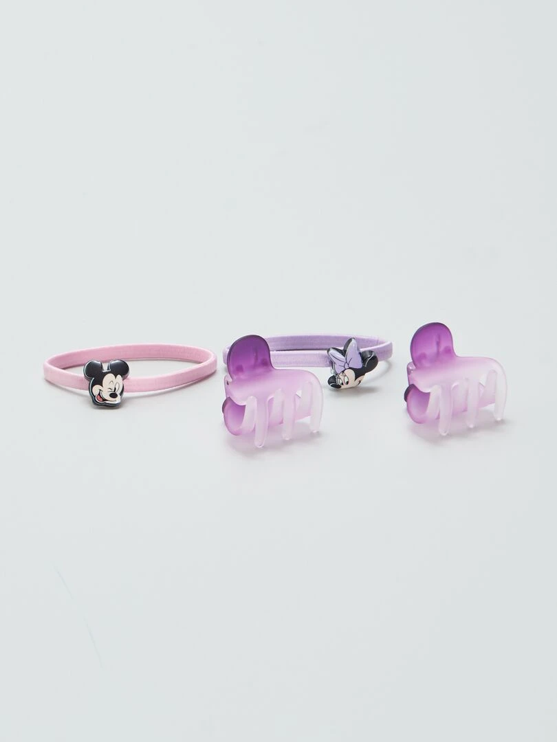 Lot de 2 pinces crabe + 2 élastiques 'Minnie & Mickey' 'Disney' Rose