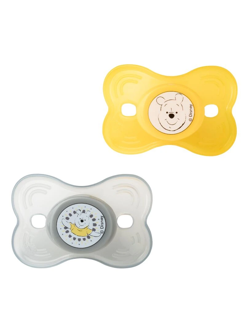 Lot de 2 sucettes nuit Disney Winnie Hunny 12 mois Jaune