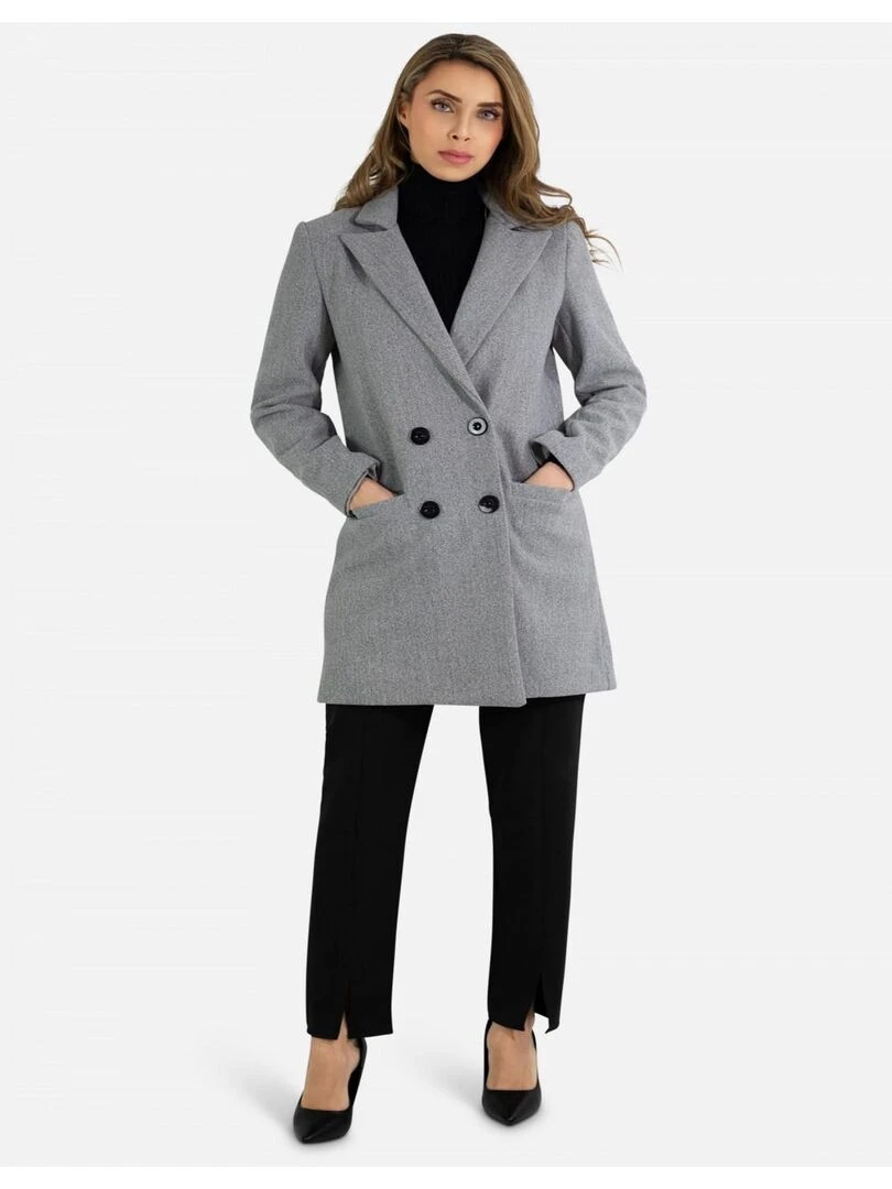 Manteau croisé double boutonnage Kebello Gris