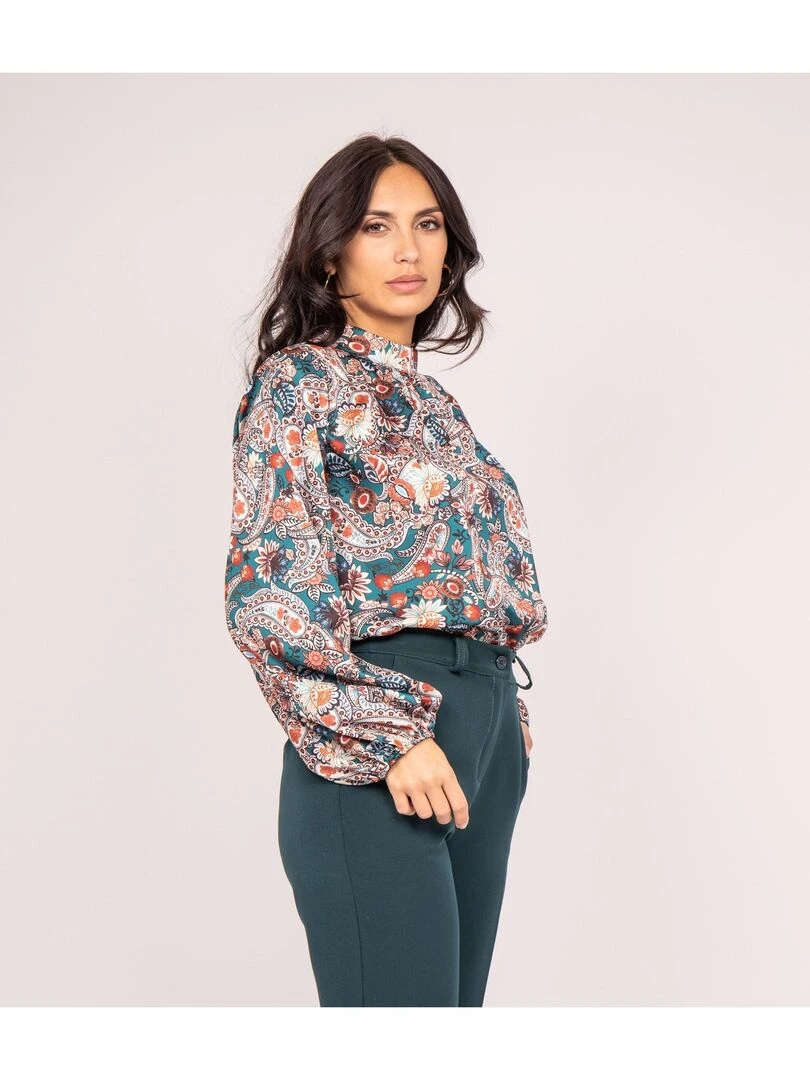 Blouse fluide motifs FABUS Bleu canard