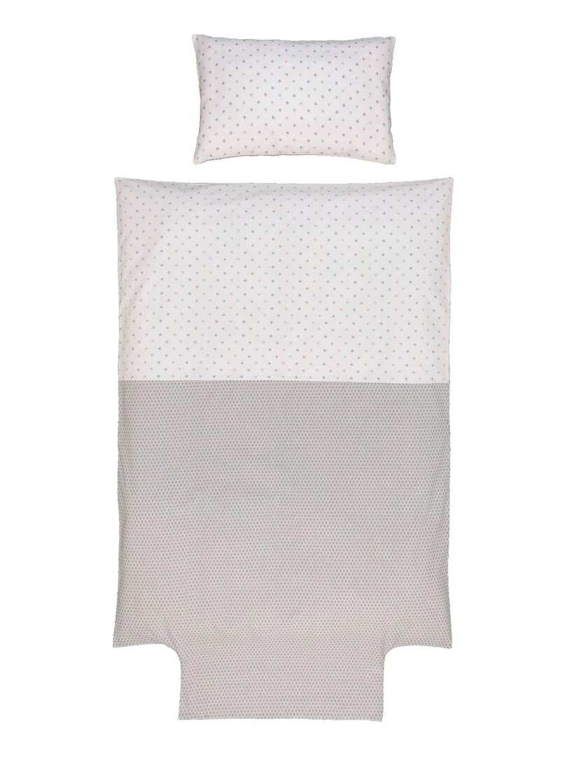 Parure de lit housse de couette brodée + taie Coton bio 'P'tit Basile' Multicolore