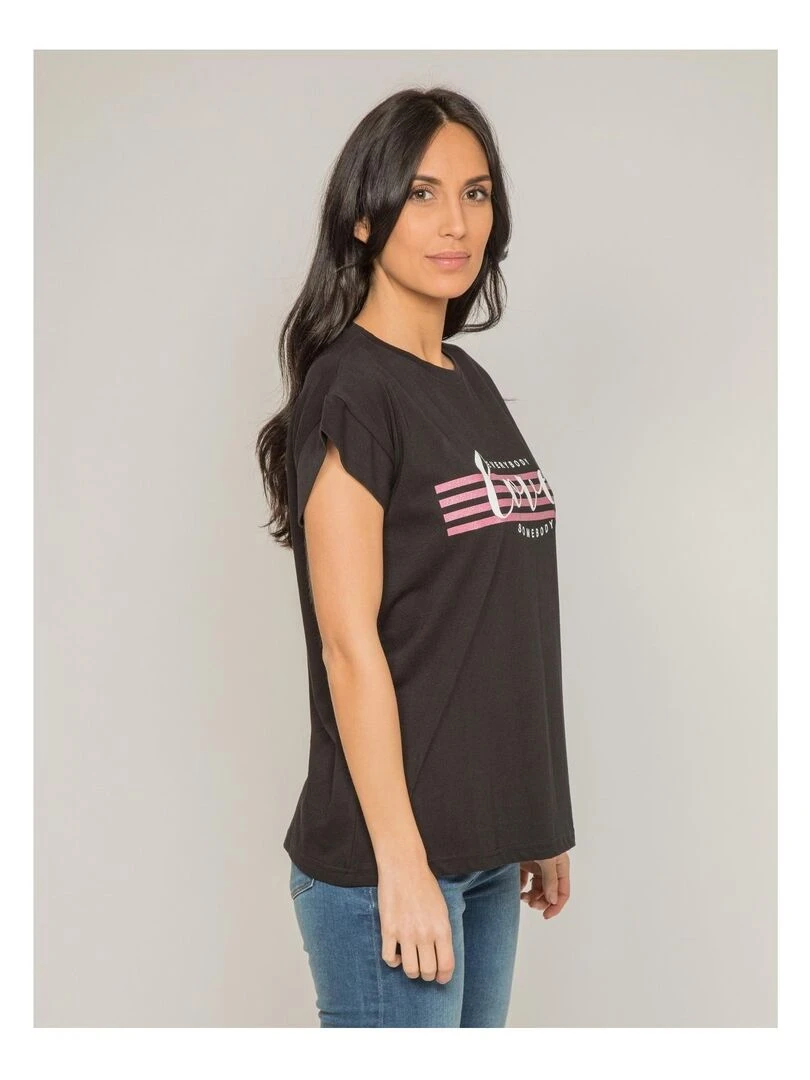 T shirt col rond message FODY   Noir