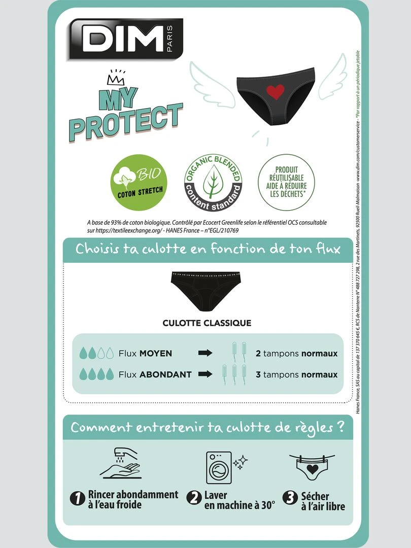 Culotte menstruelle 'DIM'   flux médium   noir