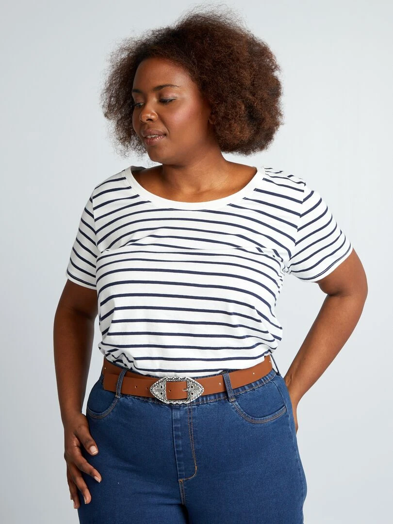 Tee shirt en coton avec imprimé Marinière