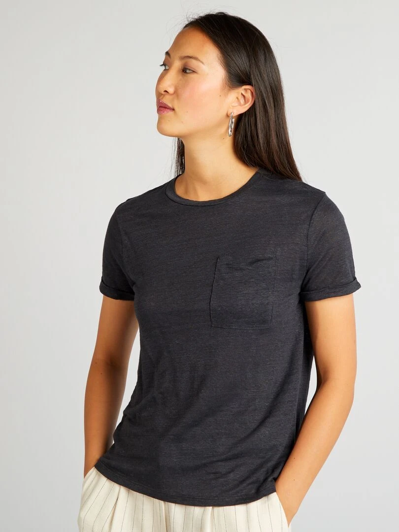 T shirt en lin   Noir