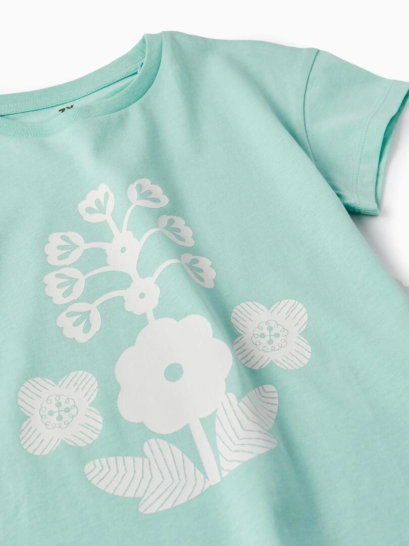 Débardeur en coton pour fille 'Fleurs' manches courtes   Vert clair