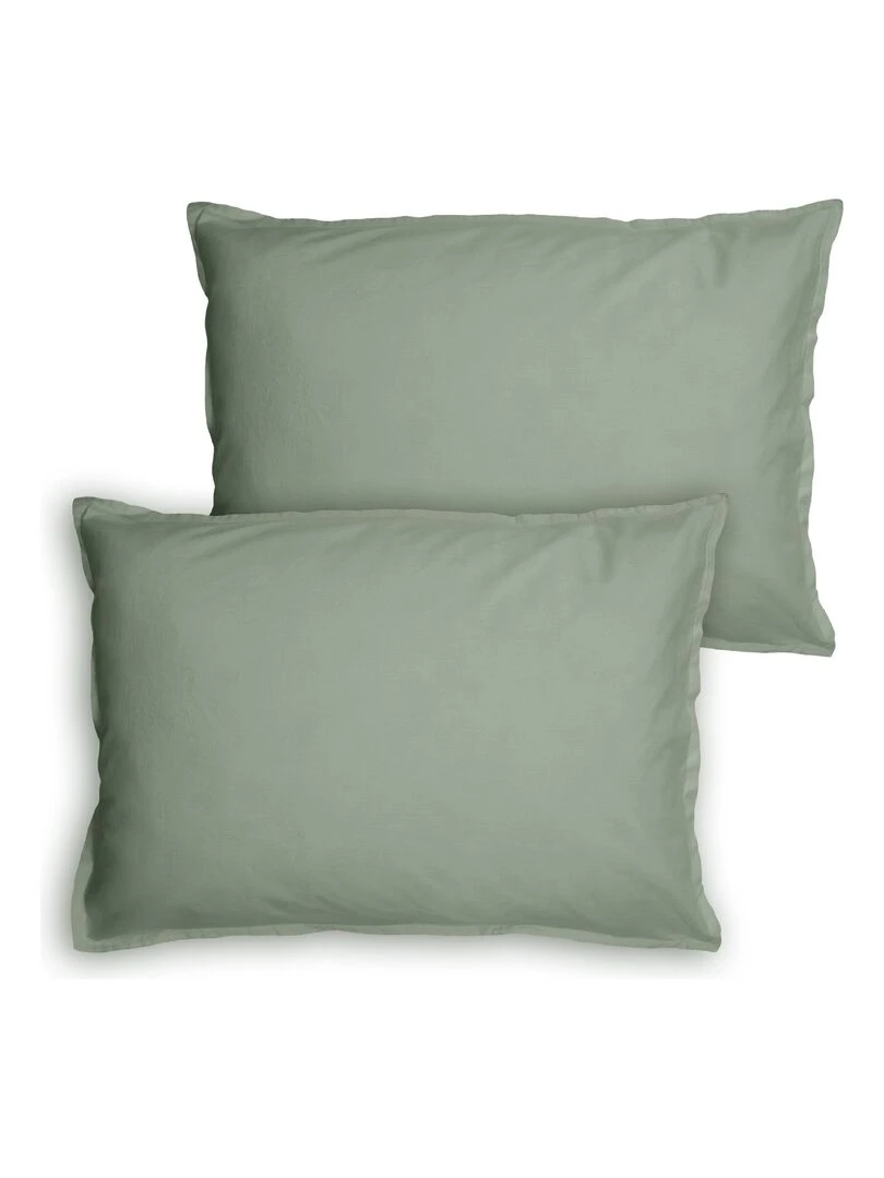 Set de 2 taies d’oreiller unies à volant  COTON LAVÉ   Vert clair