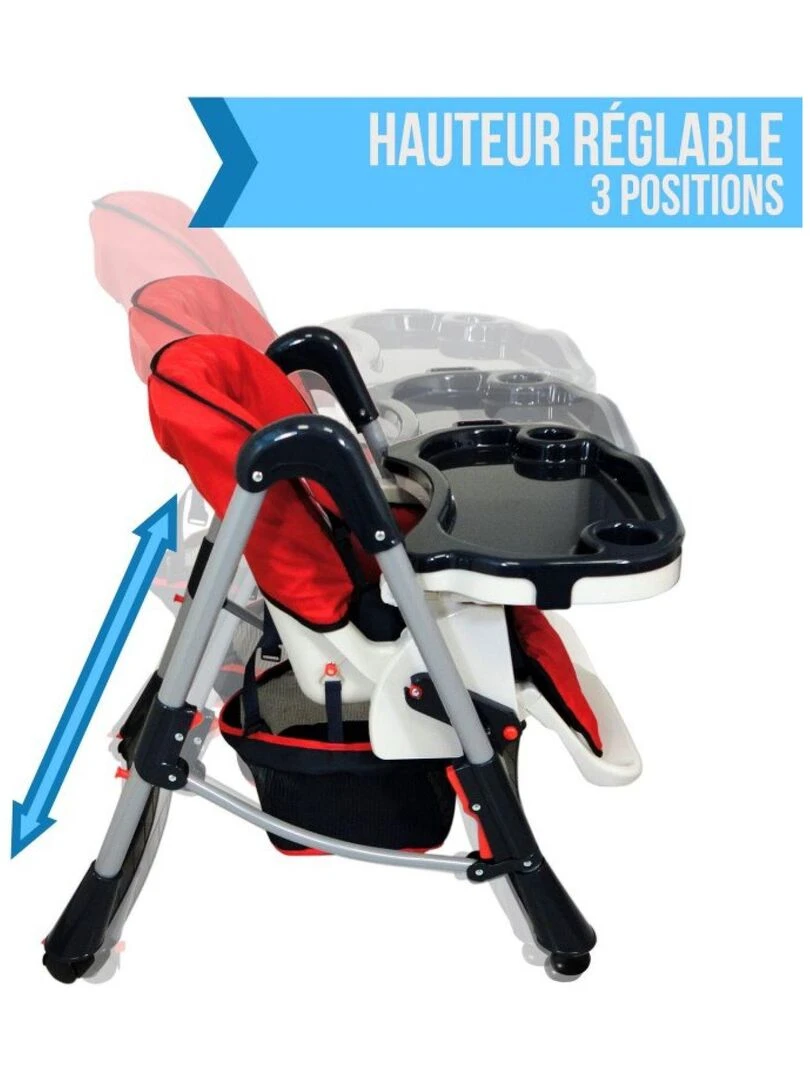 Chaise haute bébé  pliable  réglable hauteur  dossier et tablette   Ptite Perle   Monsieur Bébé   Rouge