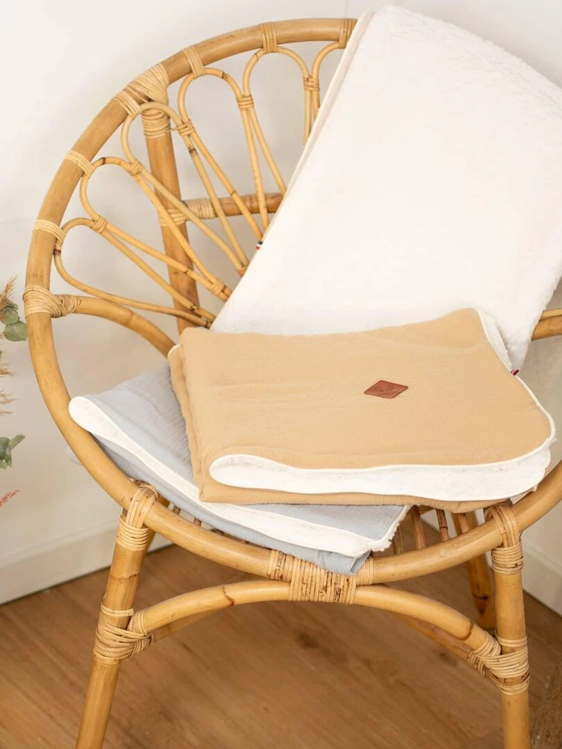 Couverture en gaze de coton et sherpa  Jeanne   Beige