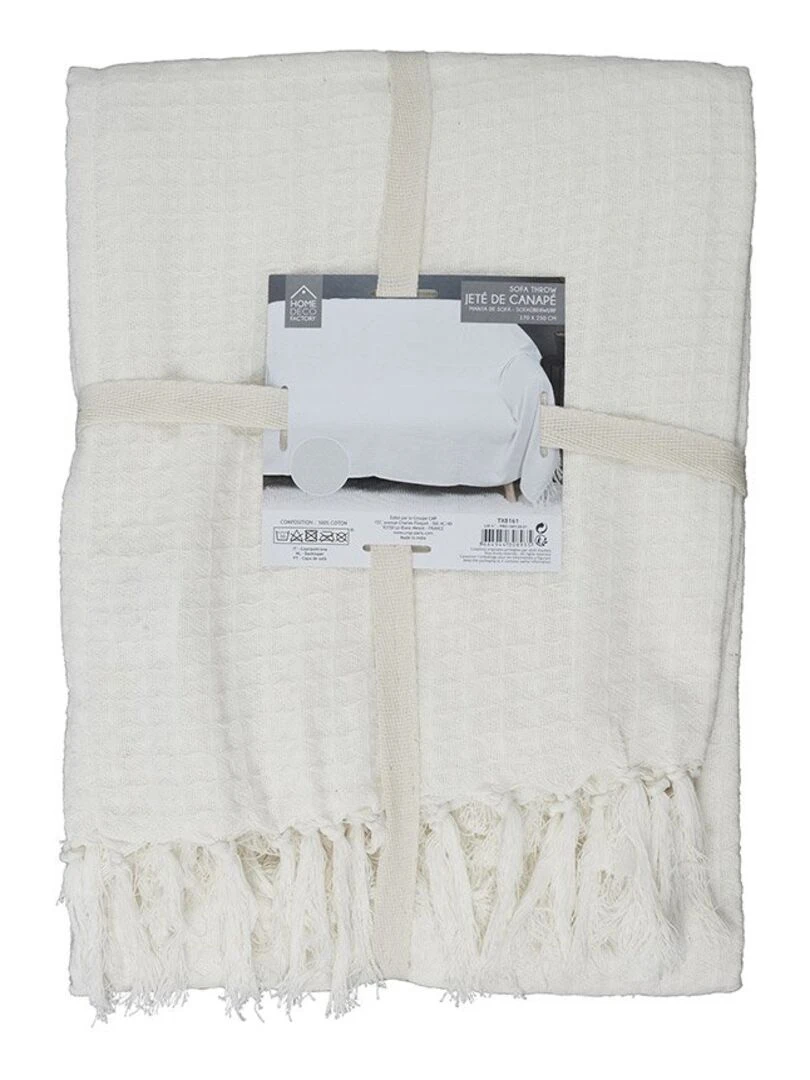 Jeté de canapé gaufré 170x250 cm ivoire   Blanc