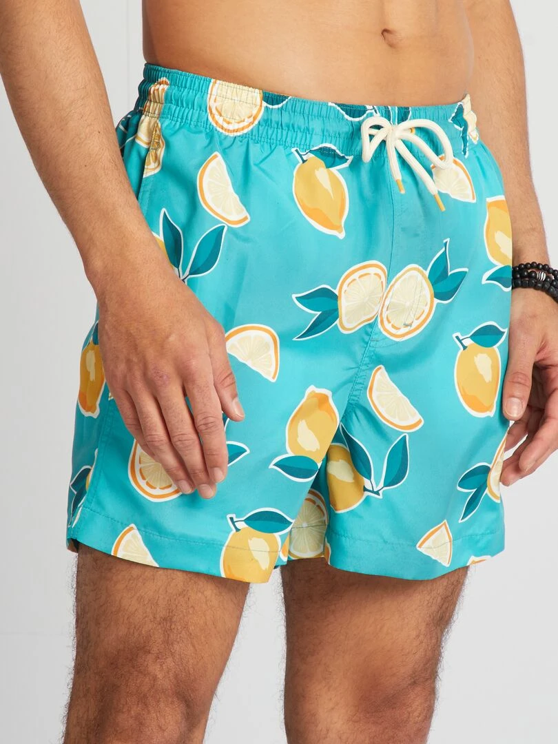 Short de bain à motifs Bleu ciel/jaune