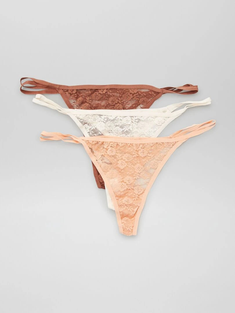 Lot de 3 strings en dentelle Beige/marron