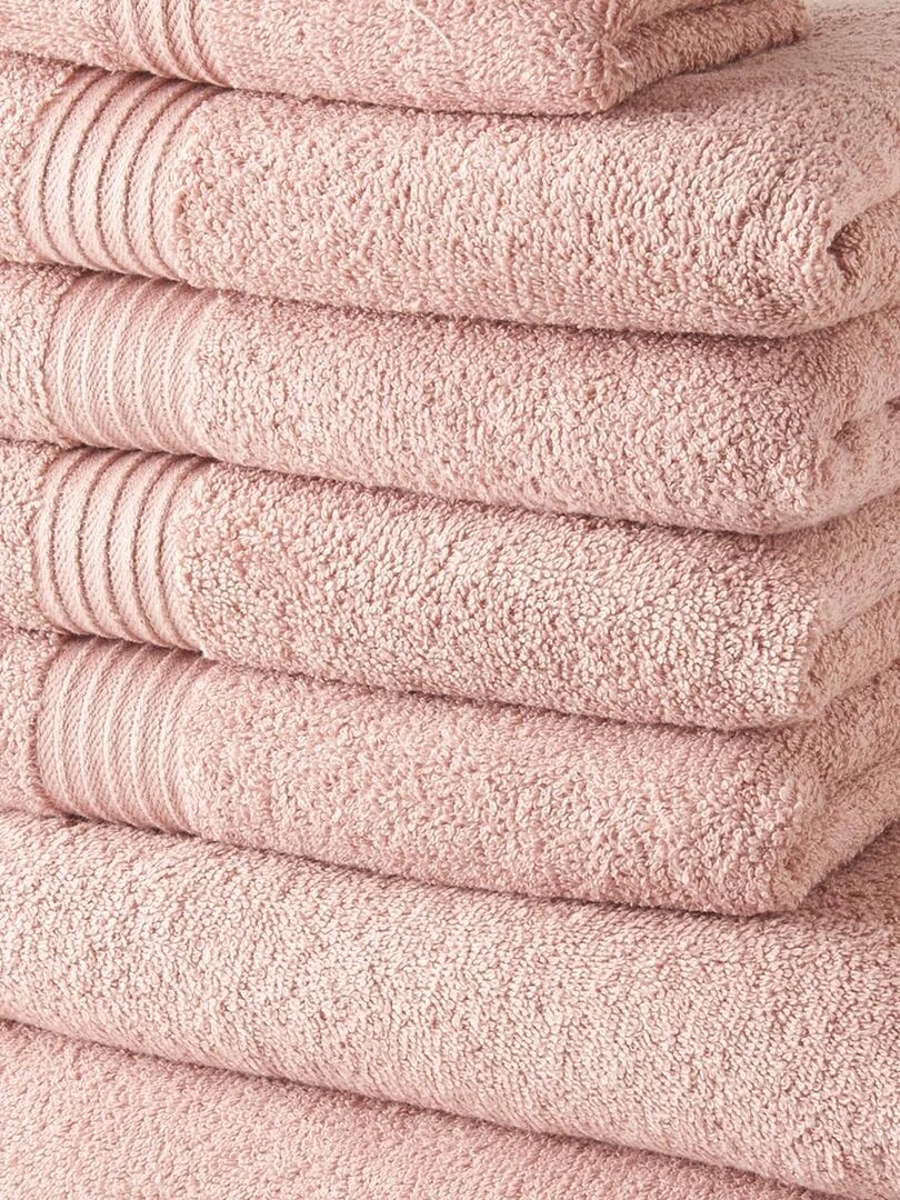 Lot de 4 serviettes invité + 4 serviettes de bain + 2 draps de bain coton uni ESSENTIAL Rose