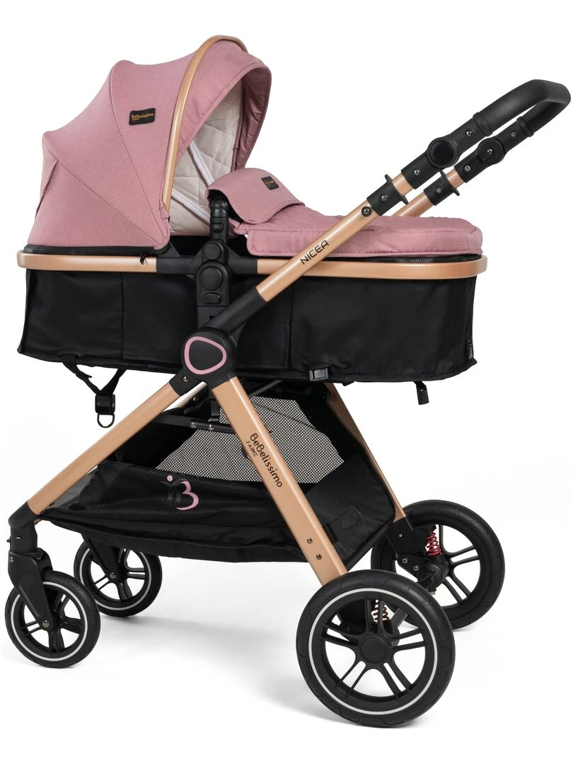 BEBELISSIMO Poussette combinée trio 3 en 1 siège auto 0m jusqu’à 22kg – Nicea rose Noir Rose Noir
