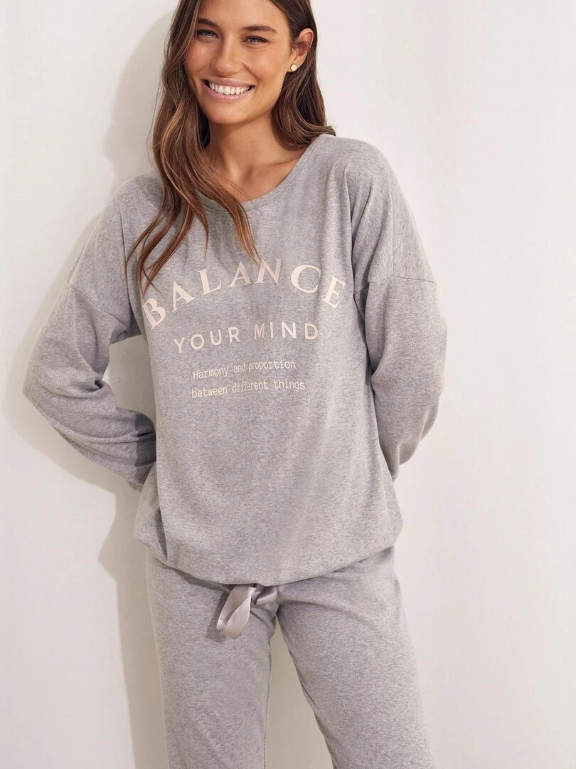 Pyjama pantalon top manches longues Cotton   Gris