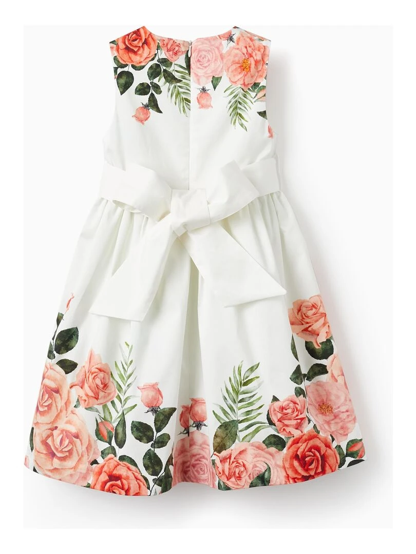 Robe à manches cavalières pour fille 'Roses' manches courtes LETS PARTY Blanc