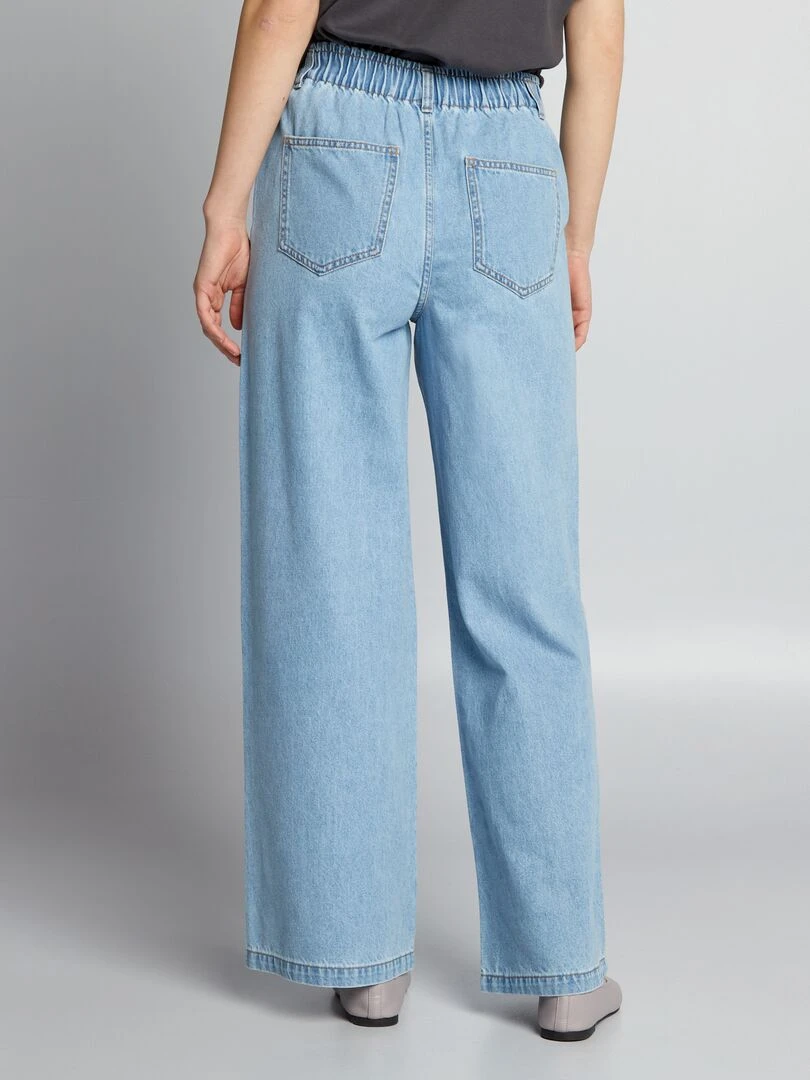 Pantalon denim wide leg à taille élastique   Triple stone