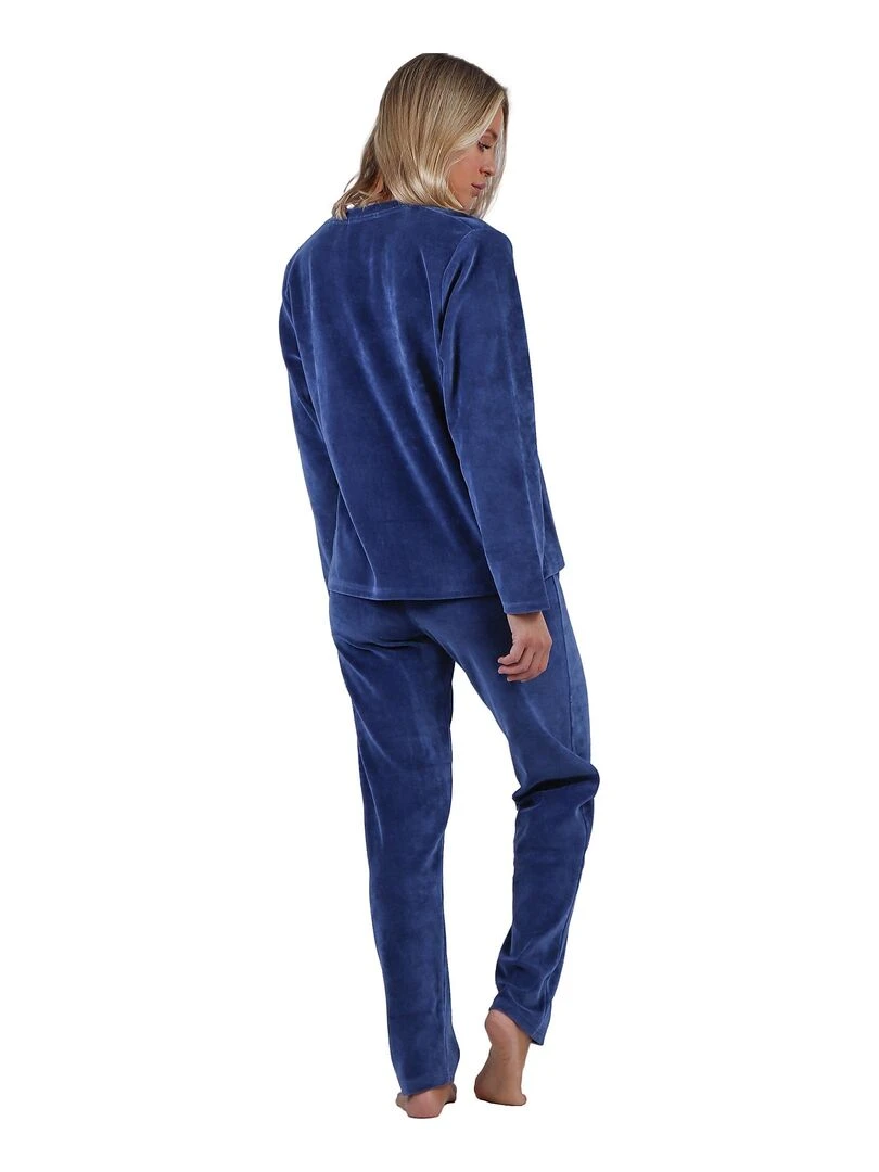 Pyjama velours pantalon top manches longues Cloudy Nights Bleu