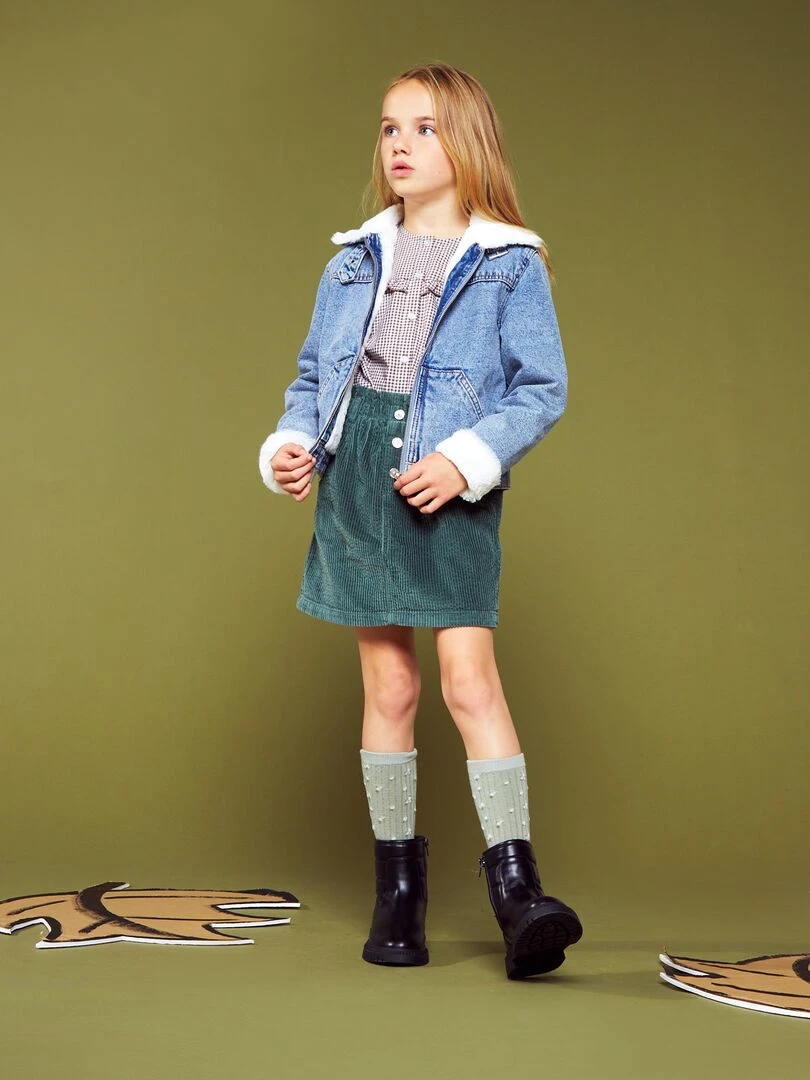 Veste en jean avec col aviateur   Bleu