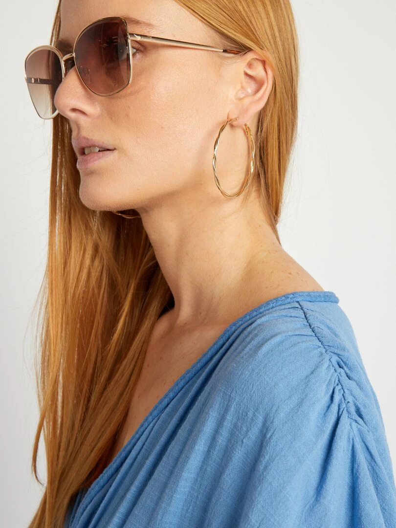 Robe longue en double gaze de coton   bleu