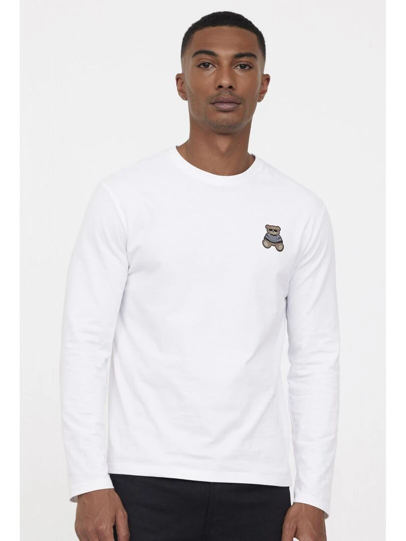 Lee Cooper   T Shirt manches longues coton regular AMOURS   Blanc