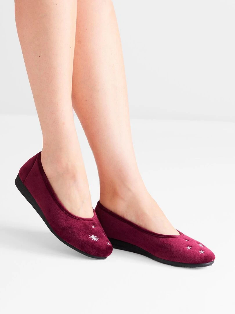 Ballerines brodées  aspect velours   Damart   Violet prune