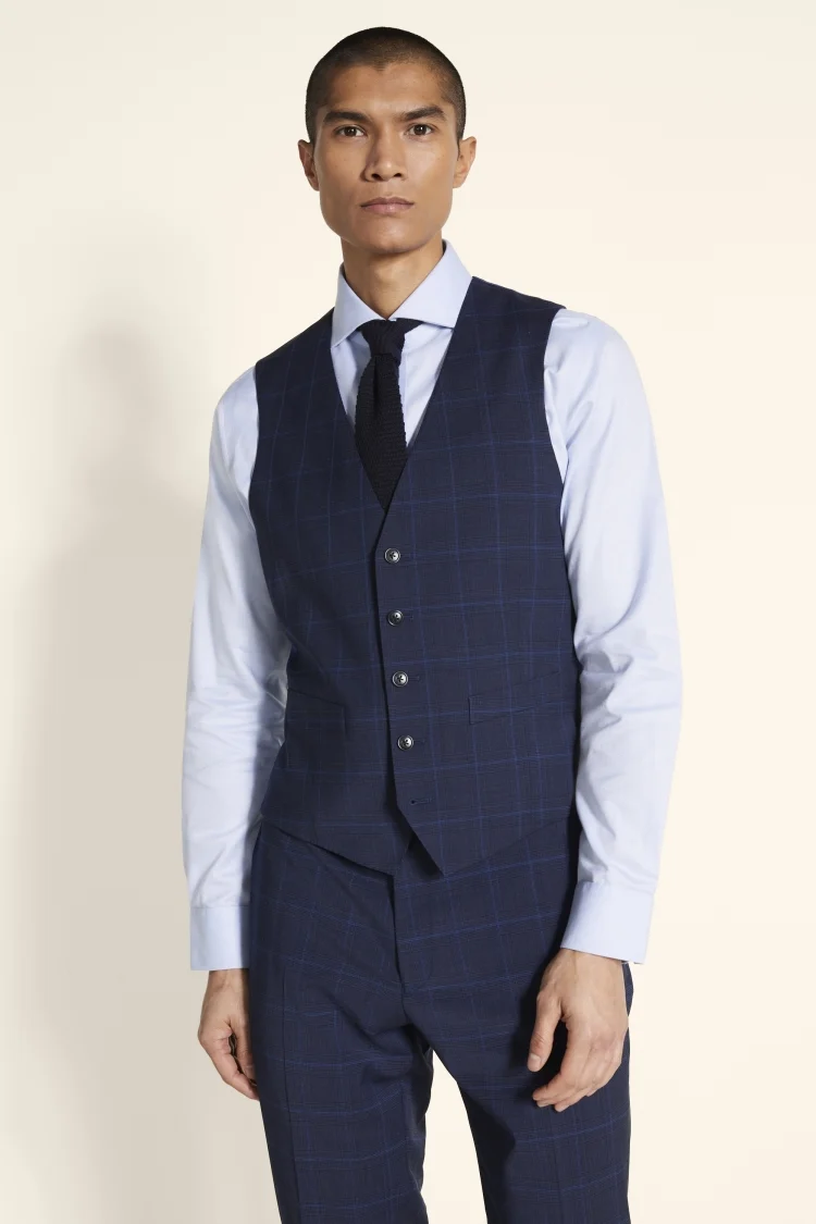 Tailored Fit Blue Check Stretch Jacket   Buy Online at Moss