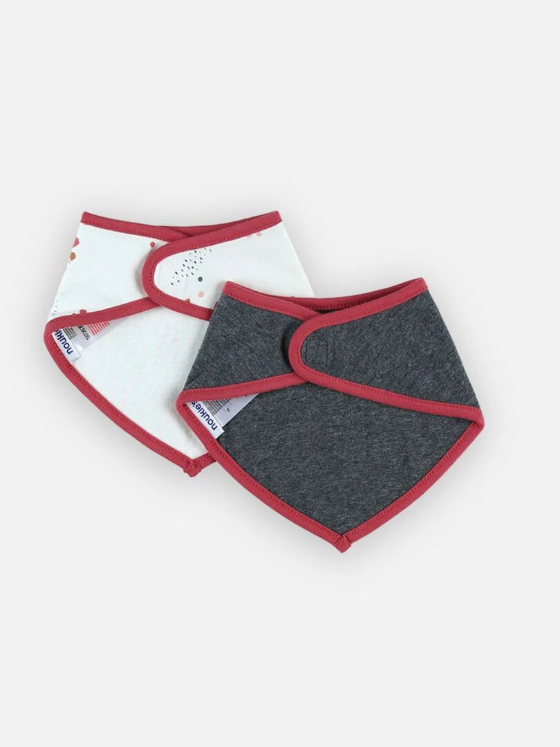Set de 2 bavoirs bandana en coton  et écru/rose   Gris