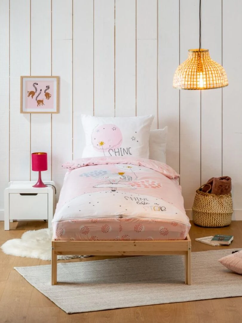 Bleu Câlin Caradou® Shine Avec Couette 90x190cm Parure Enfant Princesse Rose