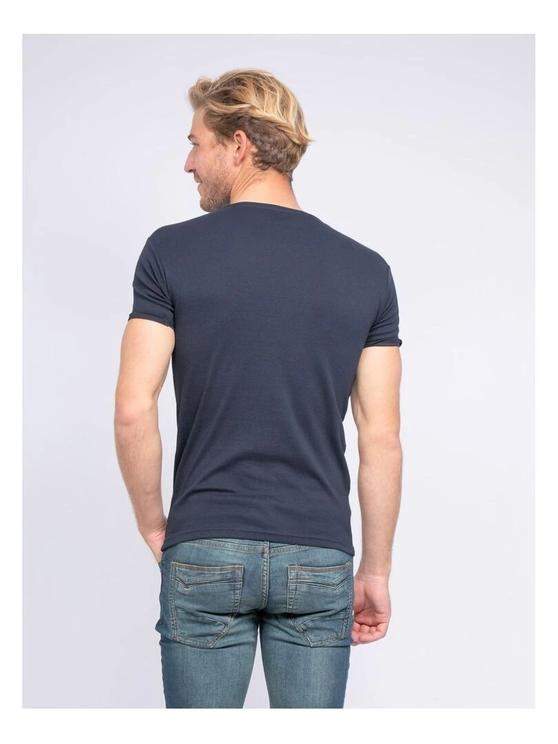 T shirt col V pur coton organique WORD   Bleu marine