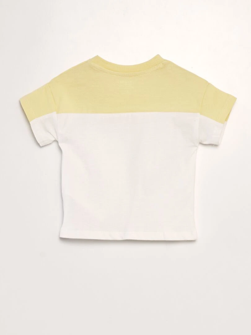 T shirt color block à col rond Jaune/blanc