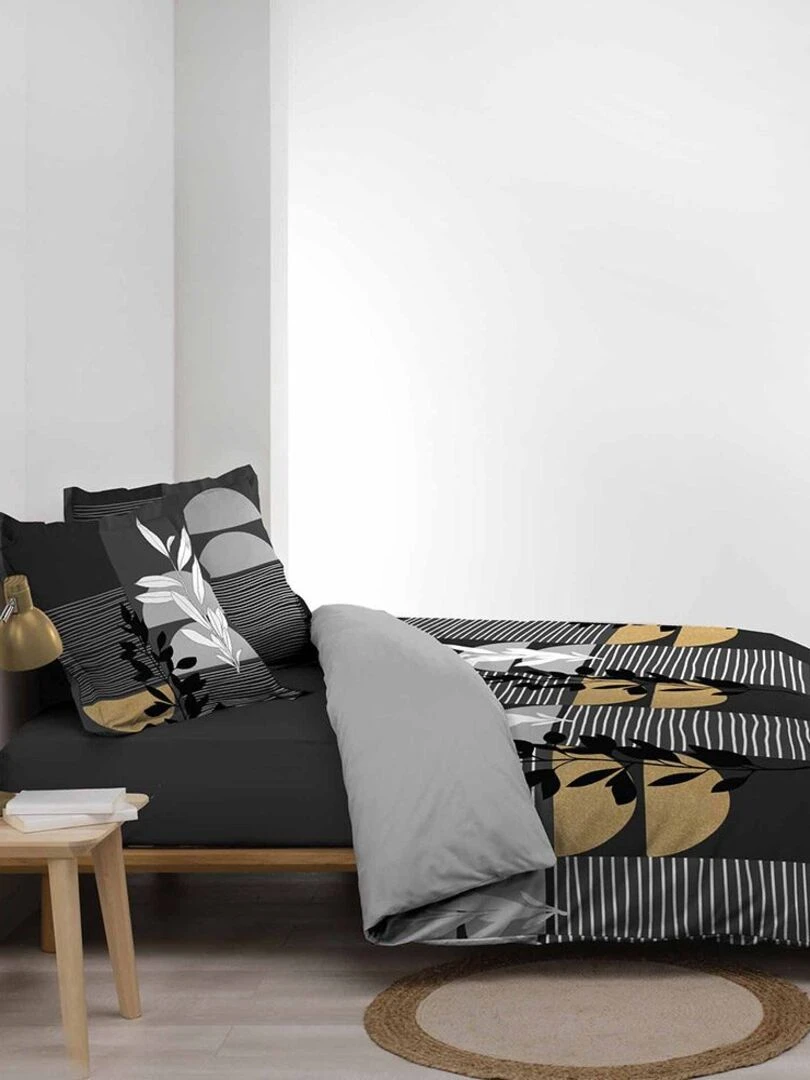 Housse de couette 240x220 + 2 taies métallisé Asior coton 57 fils   Noir