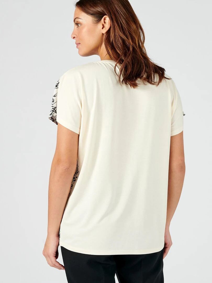 Tee shirt bimatière imprimé feuillages.   Damart   Beige