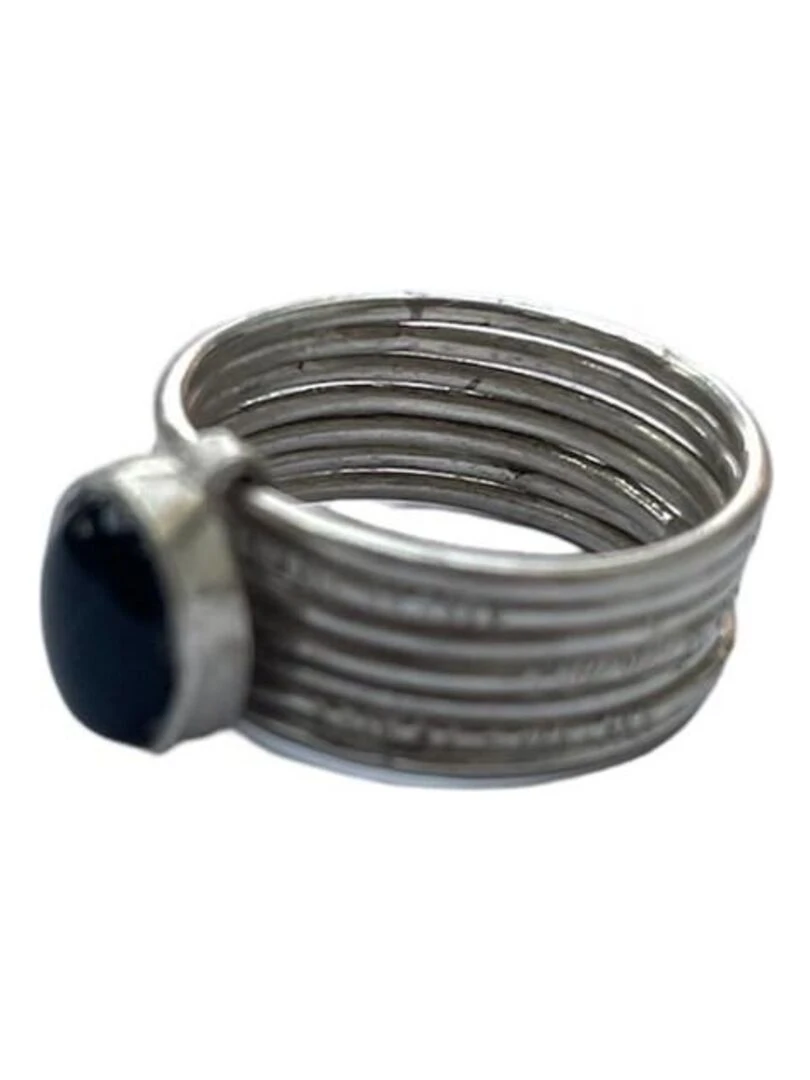 Bague semainier touareg agate noire   Argent
