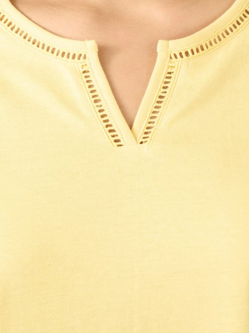 T shirt broderies anglaises pur coton Damart Jaune