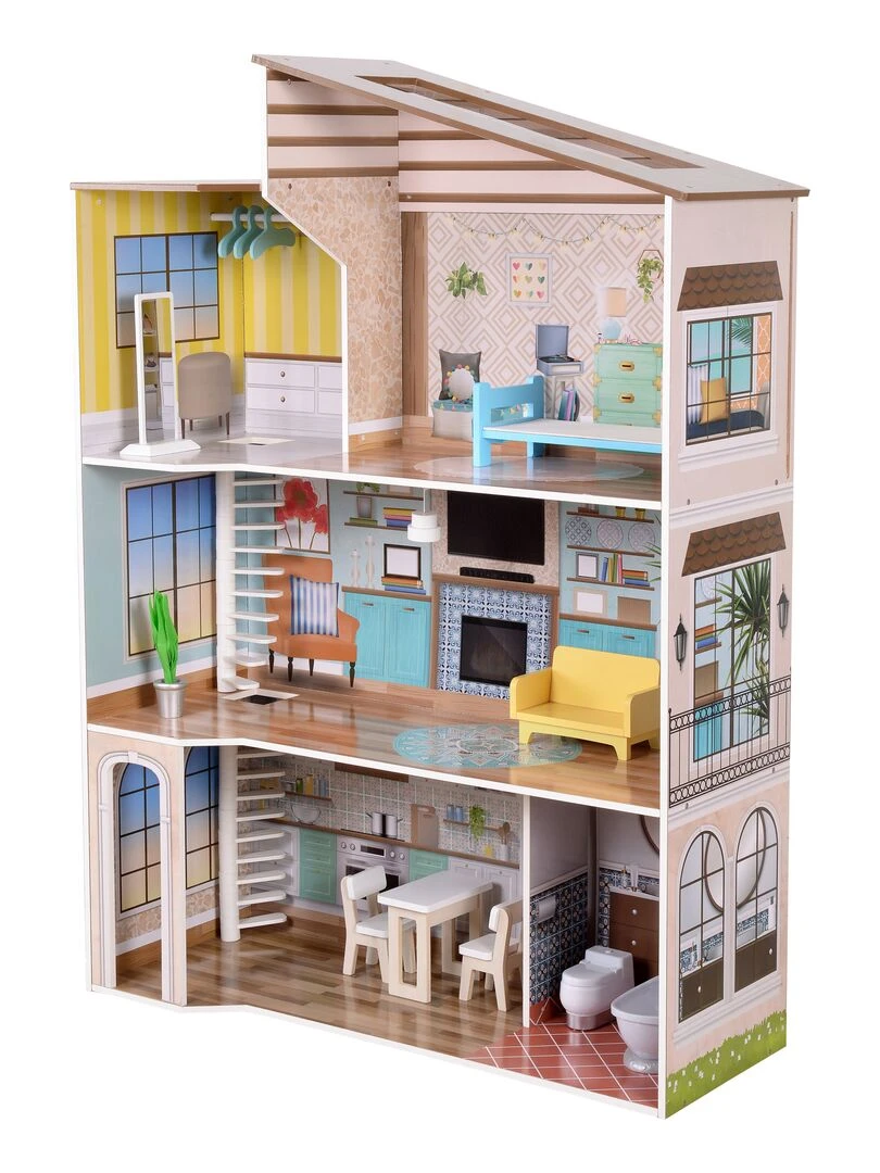 Maison de poupée en bois enfant 3 étages avec 17 accessoires Méditerranéen Olivia’s Little World   N/A