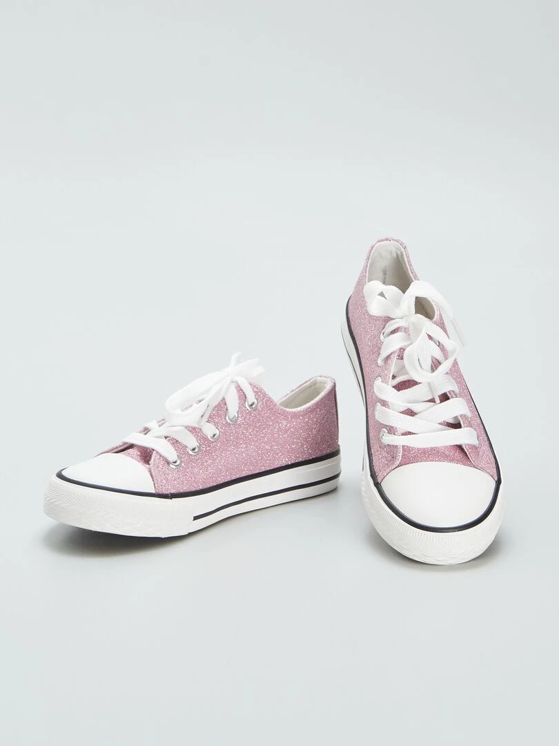 Baskets basses en toile pailletées   Rose