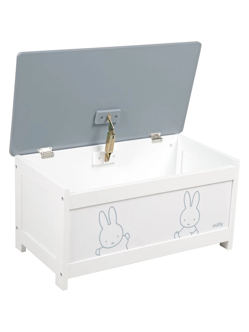ROBA Banc Coffre à Jouets "miffy®" en Bois pour Enfant   Fermeture Douce   Blanc/Motif Lapin   Gris Blanc